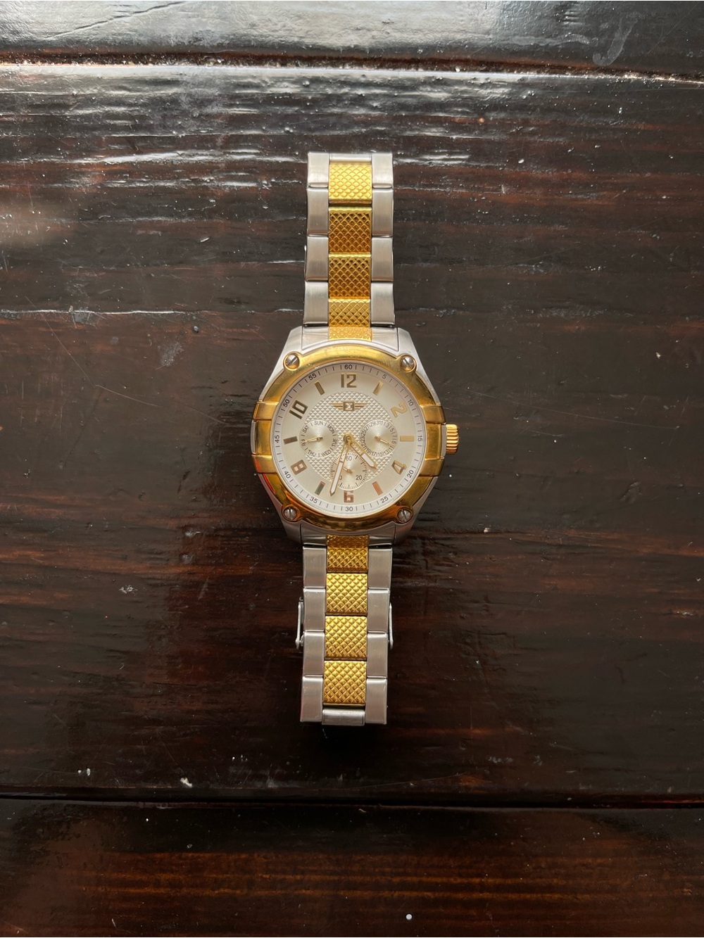 Invicta Two-Tone Gold and Silver Men's Bracelet Watch with Textured Center Links